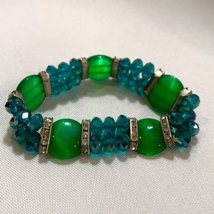 Green/Blue disc beaded stretchy bracelet